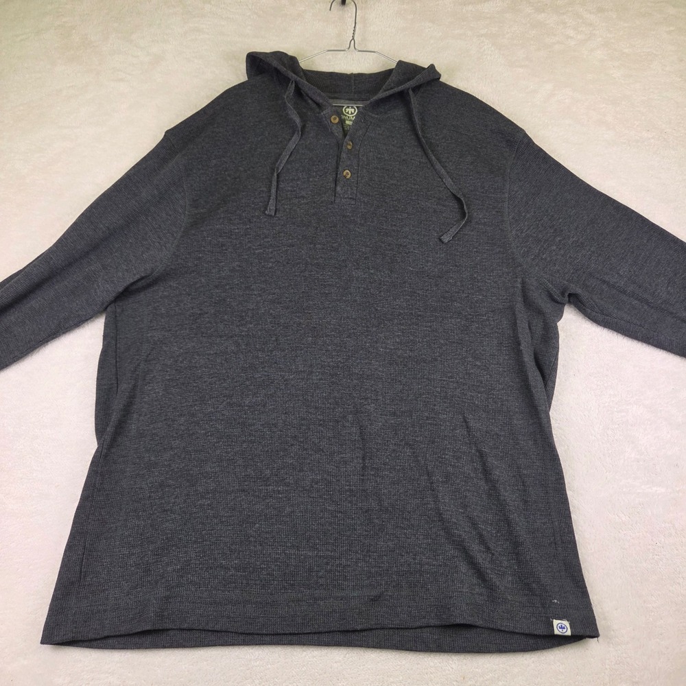 Monument Mens 3X Charcoal Gray Waffle Knit Henley Hoodie Long Sleeve Thermal